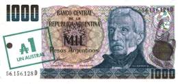 Billete de 1000 pesos igual a 1 austral